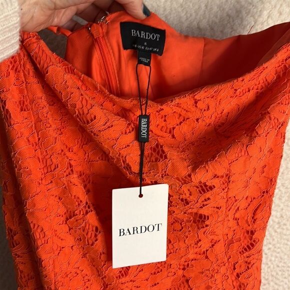 Bardot Dress Womens XL Orange Lace One Shoulder - Picture 5 of 9